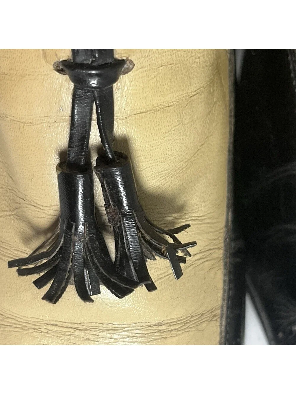 Vintage Two-Tone Black and Cream Leather Tassel Loafers